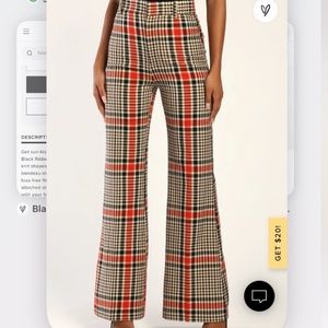 Free People Jules Orange Multi-Plaid High Waisted Wide Leg Pants Size 6
